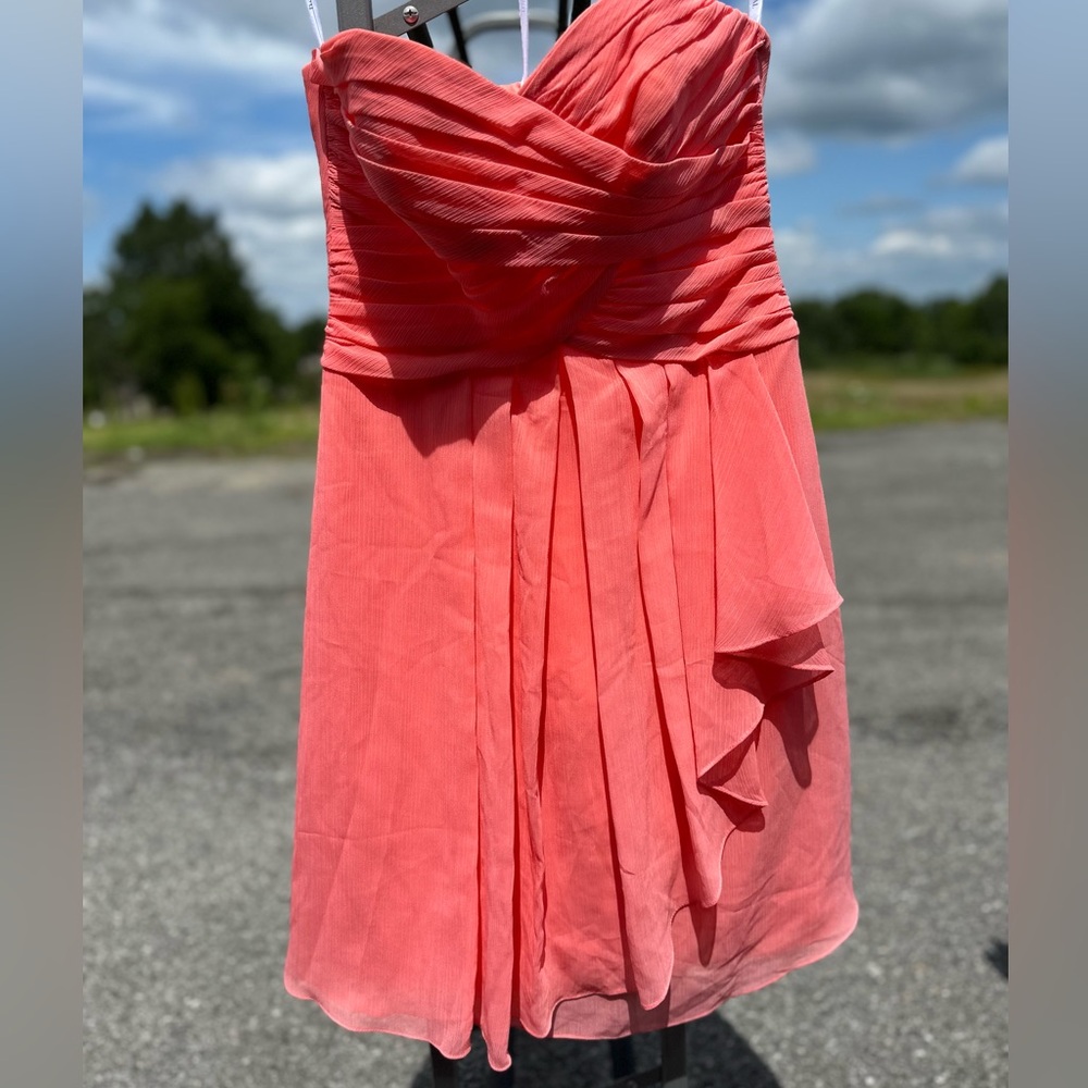 David's Bridal Vibrant Coral Bridesmaid Dress - Tea Length